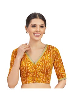Studio Shringaar Studio Shringaar Women's Bandhni Printed & Embroidered Saree Blouse with Elbow Length Sleeves (Yellow,40)  - Image 4
