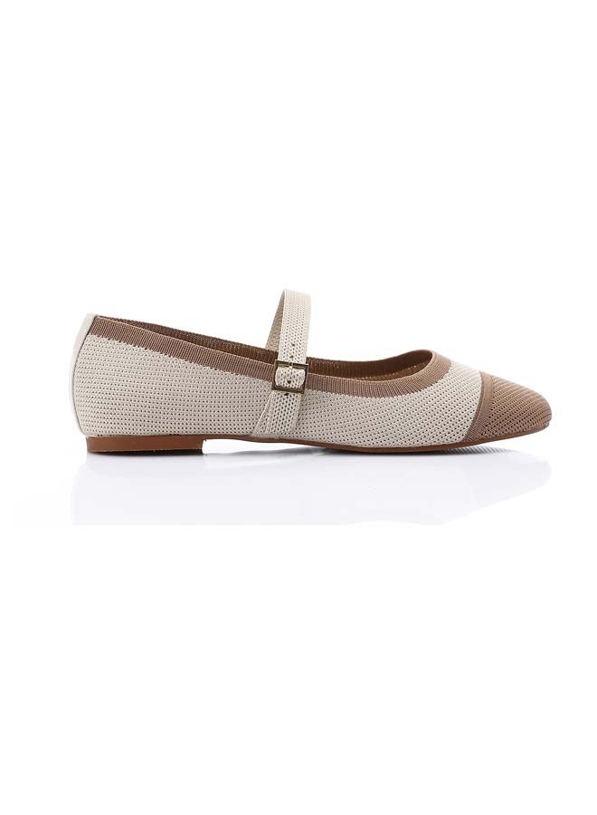 Canvas Buff Beige & Off White Mary Jane Flat