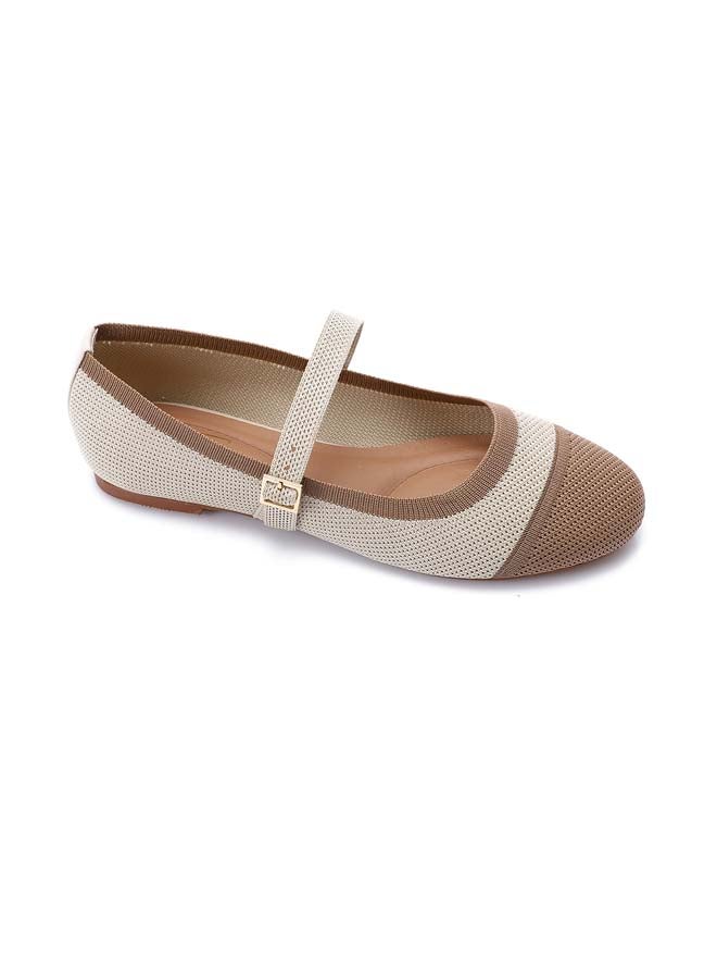 DejaVu Canvas Buff Beige & Off White Mary Jane Flat - Image 5
