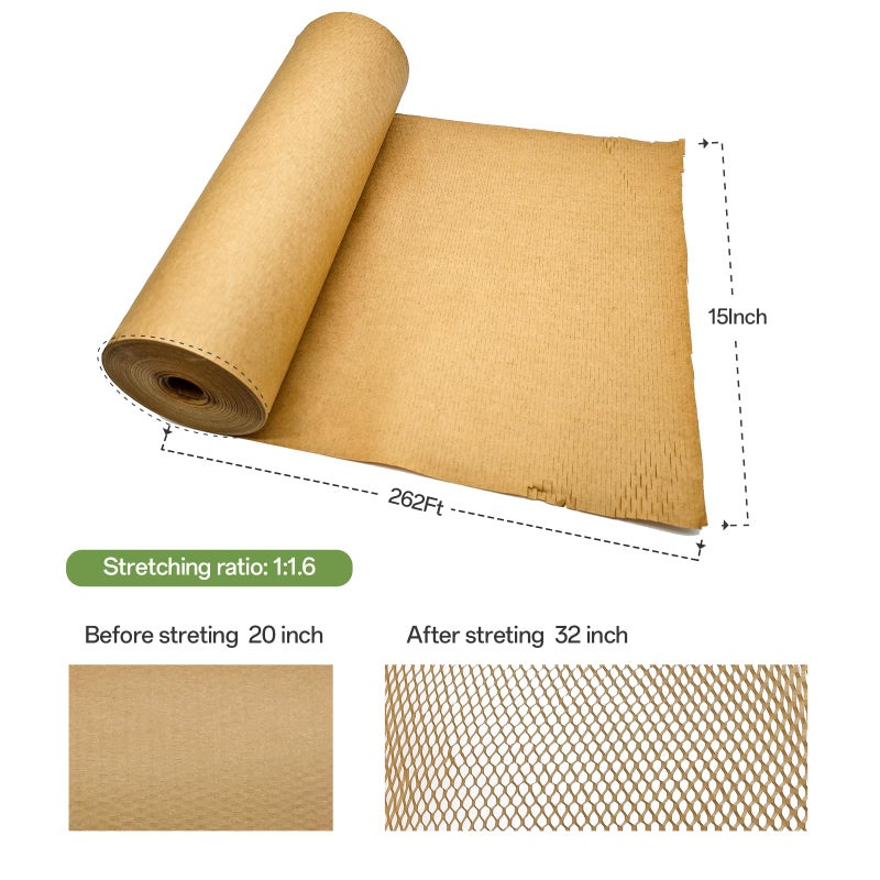 Aspamms Honeycomb Packing Paper, 15" x 262' Honeycomb Cushioning Wrap Roll for Moving Shipping Packaging Gifts, Recyclable Honeycomb Paper Moving Supplies Bubble Paper Wrapping Protective Roll Khaki - Image 2