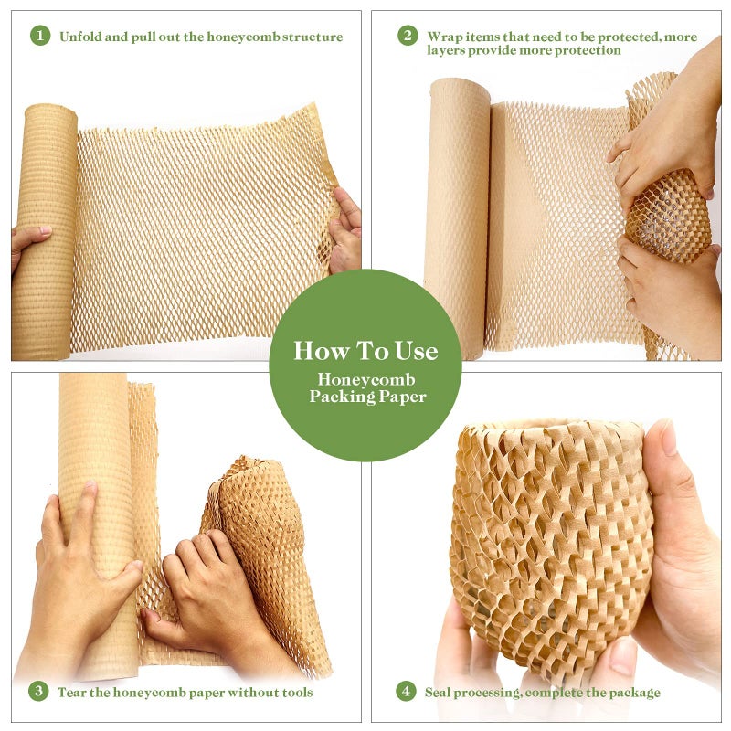 Aspamms Honeycomb Packing Paper, 15" x 262' Honeycomb Cushioning Wrap Roll for Moving Shipping Packaging Gifts, Recyclable Honeycomb Paper Moving Supplies Bubble Paper Wrapping Protective Roll Khaki - Image 4