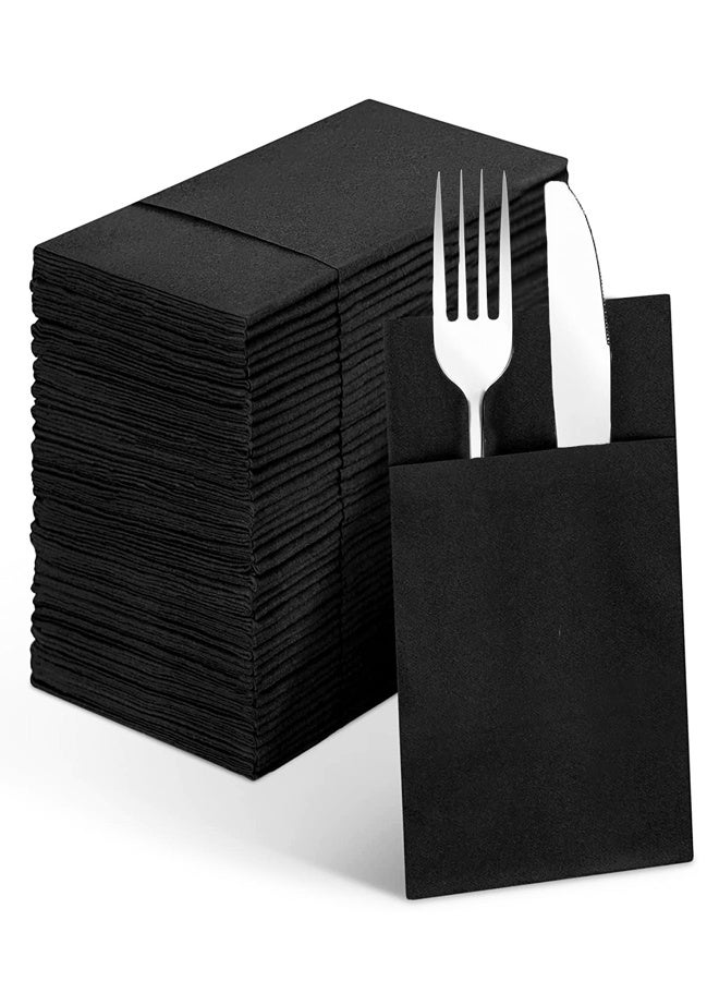 25 Pack Black Napkins Disposable with Pocket Wedding Decorative Dinner Paper Napkins Guest Hand Towels for Party Decoration - Image 1