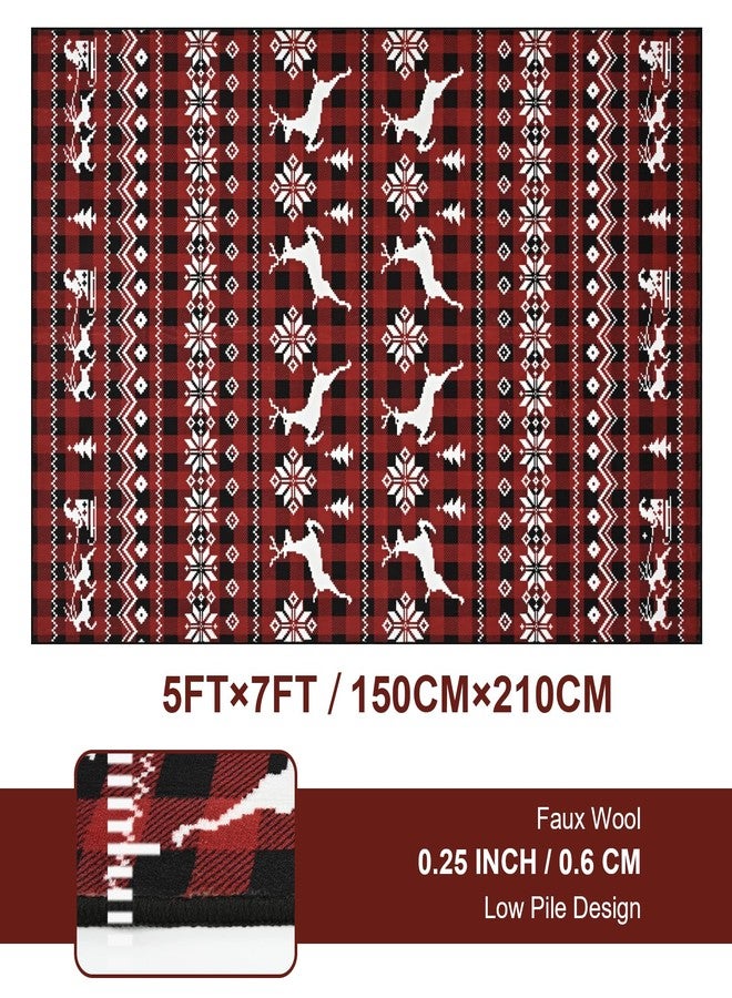 ASPMIZ Christmas Area Rugs 5x7, Buffalo Plaid Rugs for Living Room, Red Reindeer Washable Rug Low Pile, Snowflake Bedroom Rug Non Slip, Soft Faux Wool Throw Carpet for Christmas Decorations - Image 4