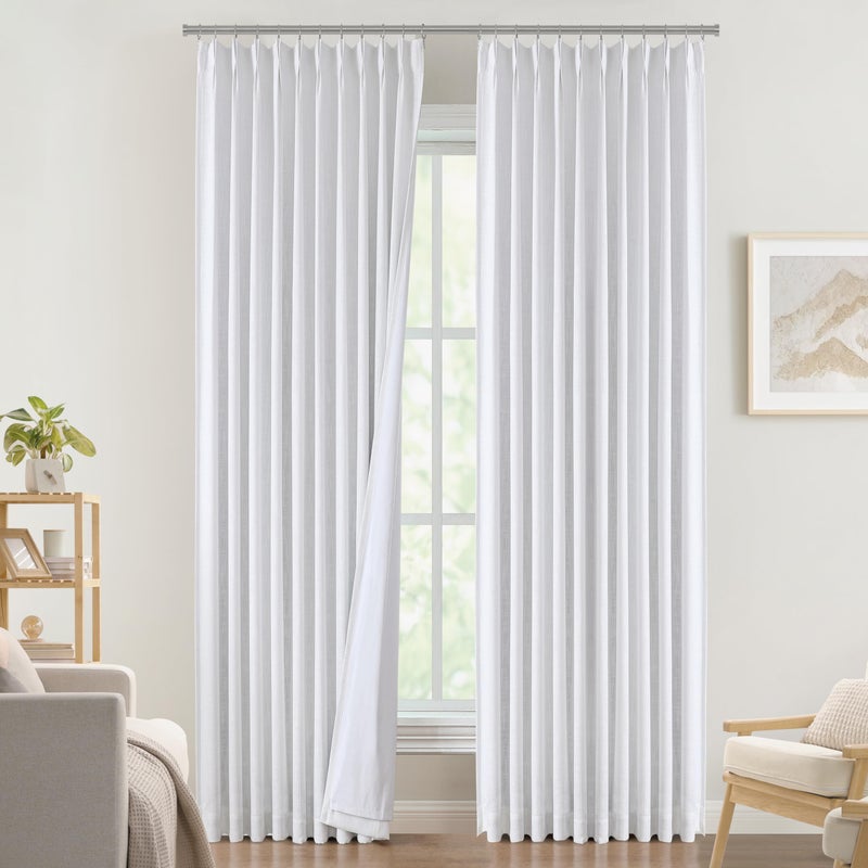 Vision Home Vision Home White Pinch Pleated Full Blackout Curtains Thermal Insulated Window Curtains 120 inch for Living Room Bedroom Room Darkening Pinch Pleat Drapes with Hooks Back Tab 1 Panel 60"" Wx120 L  - Image 2