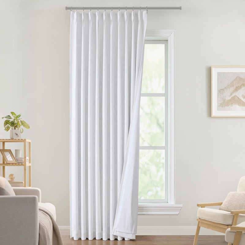 Vision Home Vision Home White Pinch Pleated Full Blackout Curtains Thermal Insulated Window Curtains 120 inch for Living Room Bedroom Room Darkening Pinch Pleat Drapes with Hooks Back Tab 1 Panel 60"" Wx120 L  - Image 1