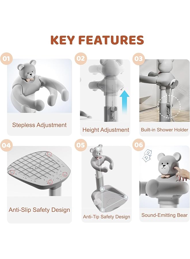 erorex Cartoon Baby Shower Stand Huggable Bear Bath Support Portable Bath Helper For Infants And Toddlers - Image 5