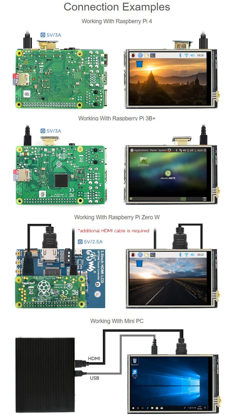 Waveshare شاشة LCD تعمل باللمس مقاومة بحجم 3.5 بوصة من Waveshare، متوافقة مع Raspberry Pi 5/4B/3B/Zero/Zero W/Zero 2W/Pico/Pico W/Pico WH، 480×320، HDMI، IPS، تدعم Windows 11/10/8.1/8/7 - Image 4