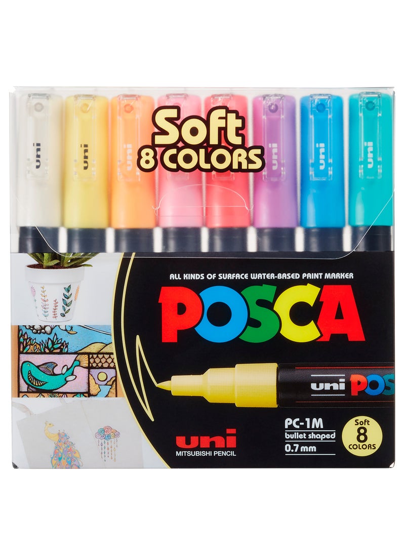 POSCA مجموعة أقلام تلوين أكريليك ناعمة مكونة من 8 قطع على شكل رصاصة مقاس 0.7 مم  - Image 1