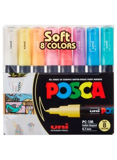 POSCA Acrylic Paint Marker Soft Colors Set 8PCS Bullet Shaped size 0.7mm  - Image 1