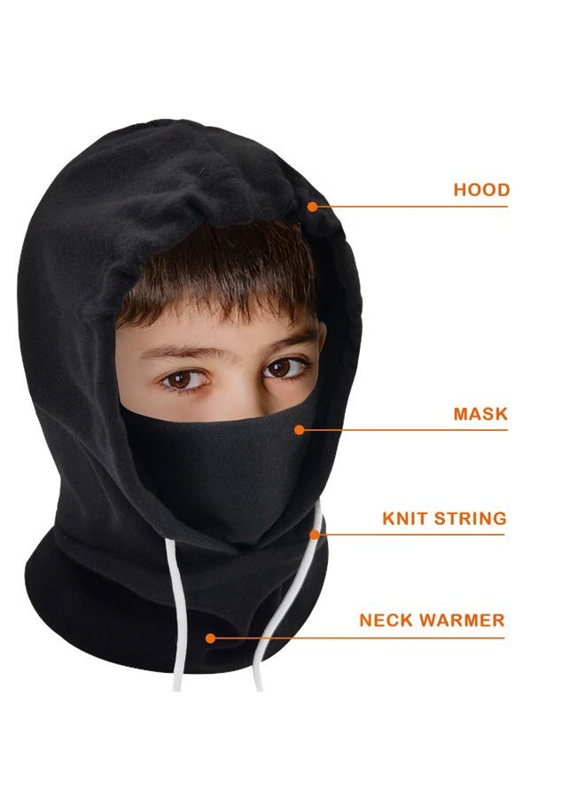 Ineetatu Kids Winter Balaclava Windproof Hats (2 Pack), Warm Fleece Ski Mask Neck Warmer for Boys & Girls, Adjustable Full Face Cover, Black + Purple, One Size - Image 2