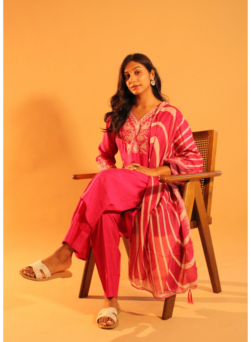 zaha dxb Rani Pink Salwar Kameez Set | Silk Blend Elegant Ethnic Wear for Women - Image 1