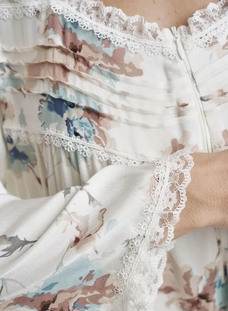 Kashkha  Off White Viscose Floral Printed Nightwear Dress (CNH446) for Women | Best Price UAE