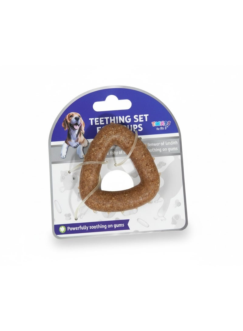 Dog Teething Toy, Tan Triangular Ring, Durable Dental Chew for Puppies and Adult Dogs, Soothing Gums.