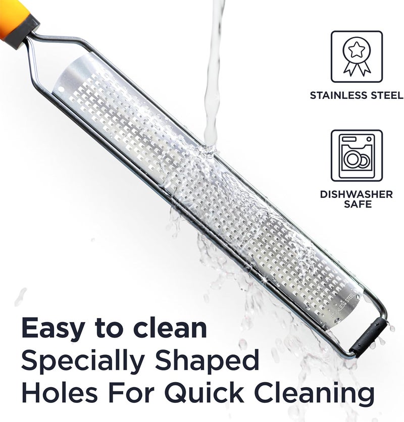 Deiss PRO Citrus Lemon Zester & Cheese Grater — Parmesan Cheese, Lemon, Ginger, Garlic, Nutmeg, Chocolate, Vegetables, Fruits - Razor-Sharp Stainless Steel Blade + Protect Cover - Dishwasher Safe - Image 5