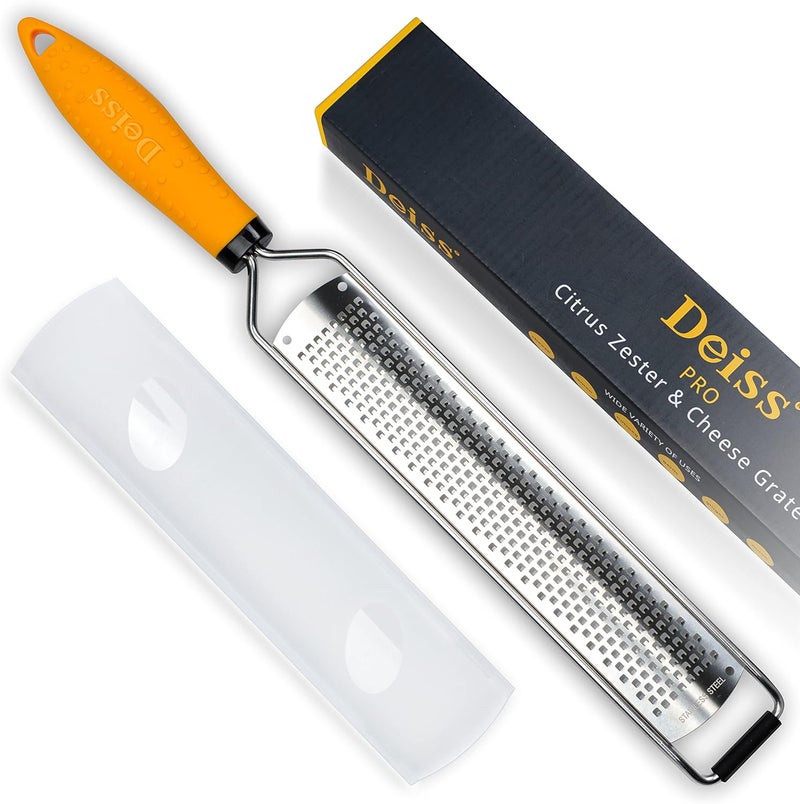 Deiss PRO Citrus Lemon Zester & Cheese Grater — Parmesan Cheese, Lemon, Ginger, Garlic, Nutmeg, Chocolate, Vegetables, Fruits - Razor-Sharp Stainless Steel Blade + Protect Cover - Dishwasher Safe - Image 1