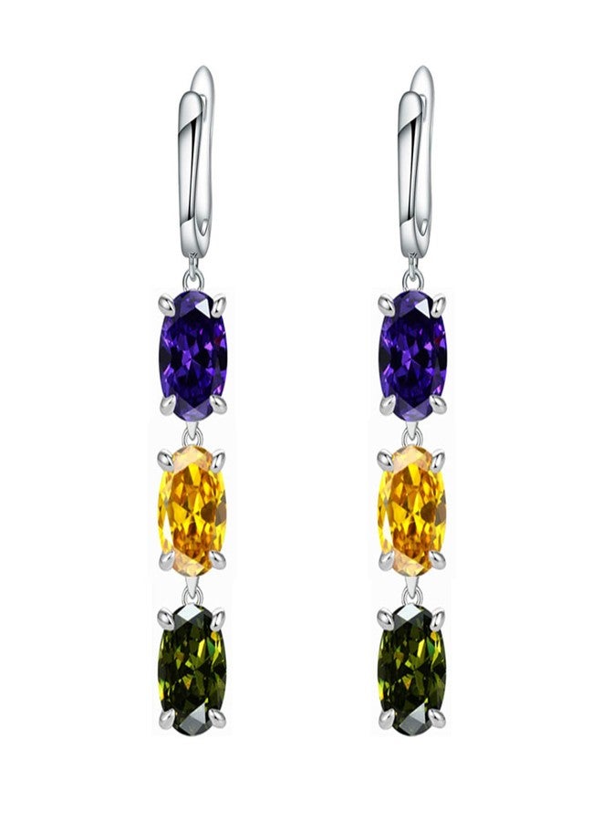 RLHRNDE Mardi Gras Hoop Earrings for Women Girls Trendy Long Dainty Purple Green Gold Bling Diamond Crystal Dangle Drop Statement Earrings Fun Carnival Theme Cosplay Party Jewelry (Crystal Mardi Gras) - Image 1