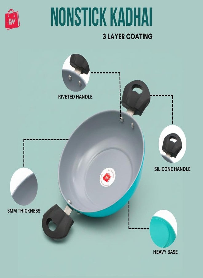 LAZYwindow Cookware Combo Set, Induction Base Elite Nonstick Small Kadhai with Plastic Whisker and Hand Blender - Image 3