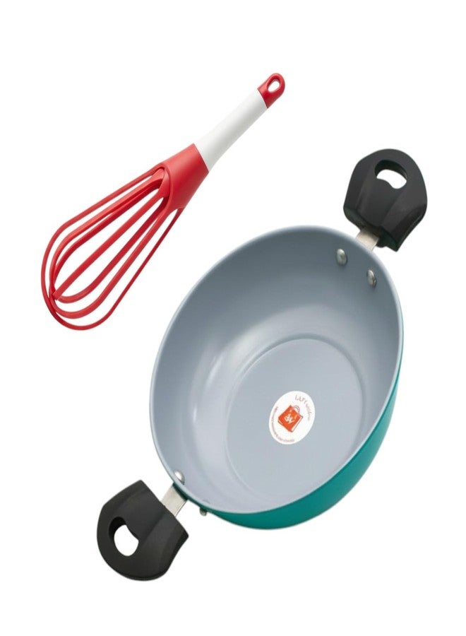 LAZYwindow Cookware Combo Set, Induction Base Elite Nonstick Small Kadhai with Plastic Whisker and Hand Blender - Image 1