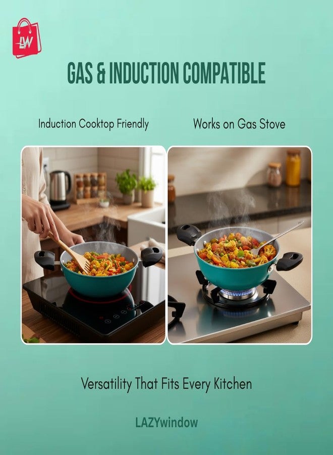 LAZYwindow Cookware Combo Set, Induction Base Elite Nonstick Small Kadhai with Plastic Whisker and Hand Blender - Image 4