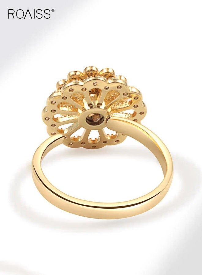 رويس خاتم نسائي لطيف، خاتم ديزي وردي دوار للنساء، خاتم مفتوح قابل للتعديل بجاذبية راقية، خاتم مزين باللؤلؤ بجاذبية متعددة الاستخدامات، مطلي بالذهب - Image 4