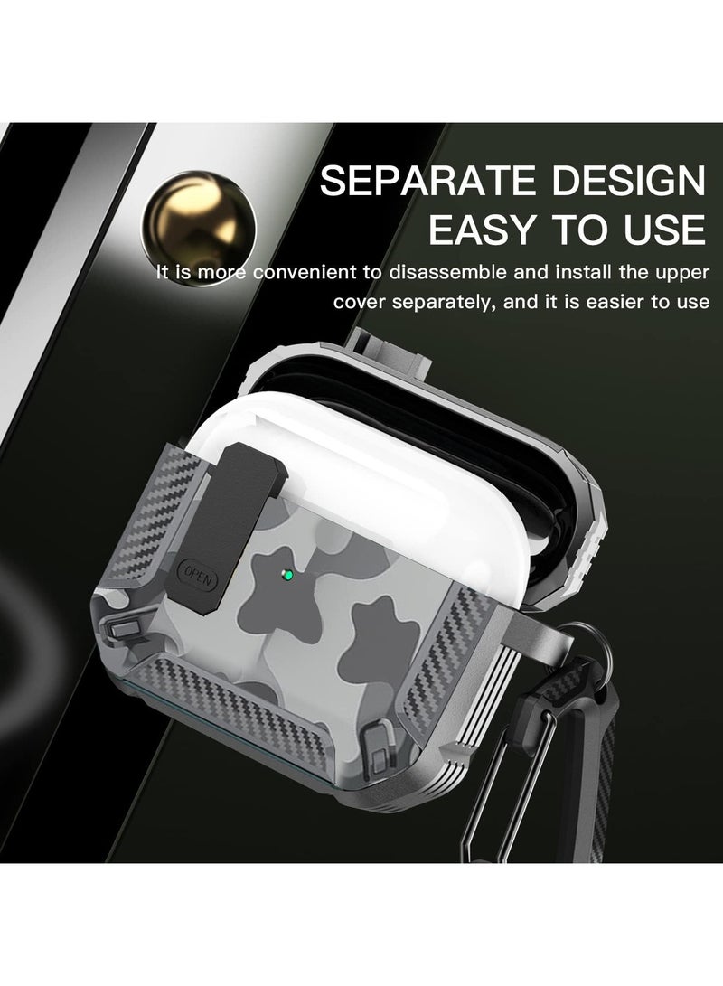 Mmmon Case for AirPods Pro 3 Case with Lock Clip, Series Full-Body Rugged Hard Shell for Men Women with Keychain Cool Shockproof Protective Case For AirPods Pro 3(Gray Camo) - Image 4