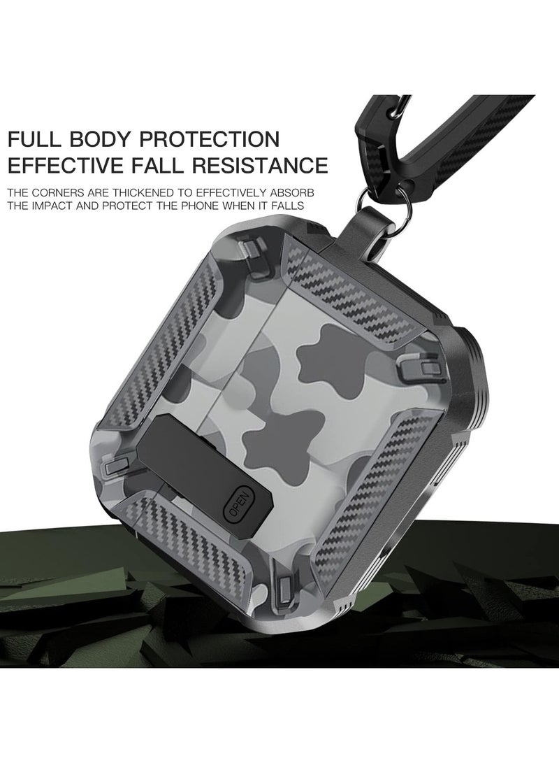 Mmmon Case for AirPods Pro 3 Case with Lock Clip, Series Full-Body Rugged Hard Shell for Men Women with Keychain Cool Shockproof Protective Case For AirPods Pro 3(Gray Camo) - Image 5