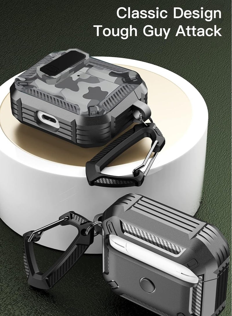 Mmmon Case for AirPods Pro 3 Case with Lock Clip, Series Full-Body Rugged Hard Shell for Men Women with Keychain Cool Shockproof Protective Case For AirPods Pro 3(Gray Camo) - Image 2