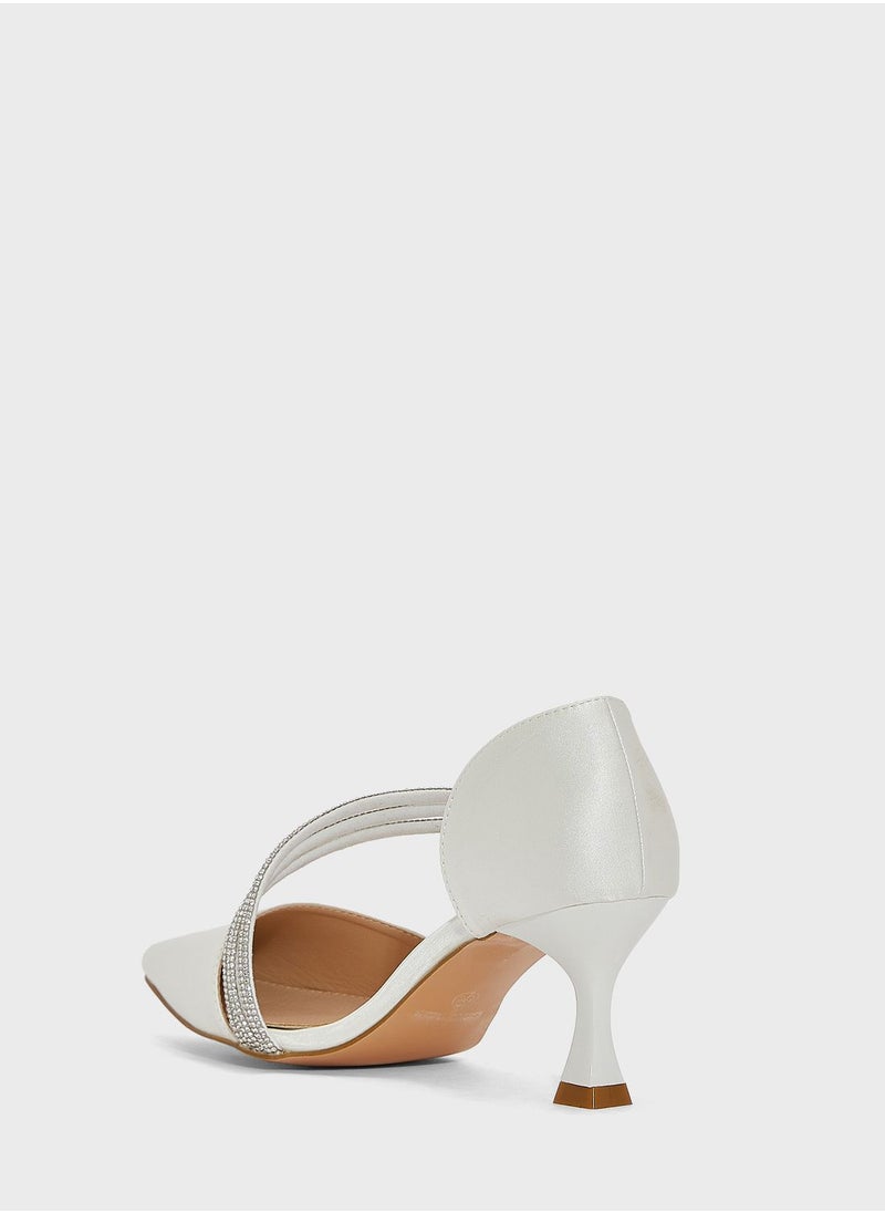 Ella Limited Edition - Triple Diamante Curved Strap Pointed Pump - Image 1