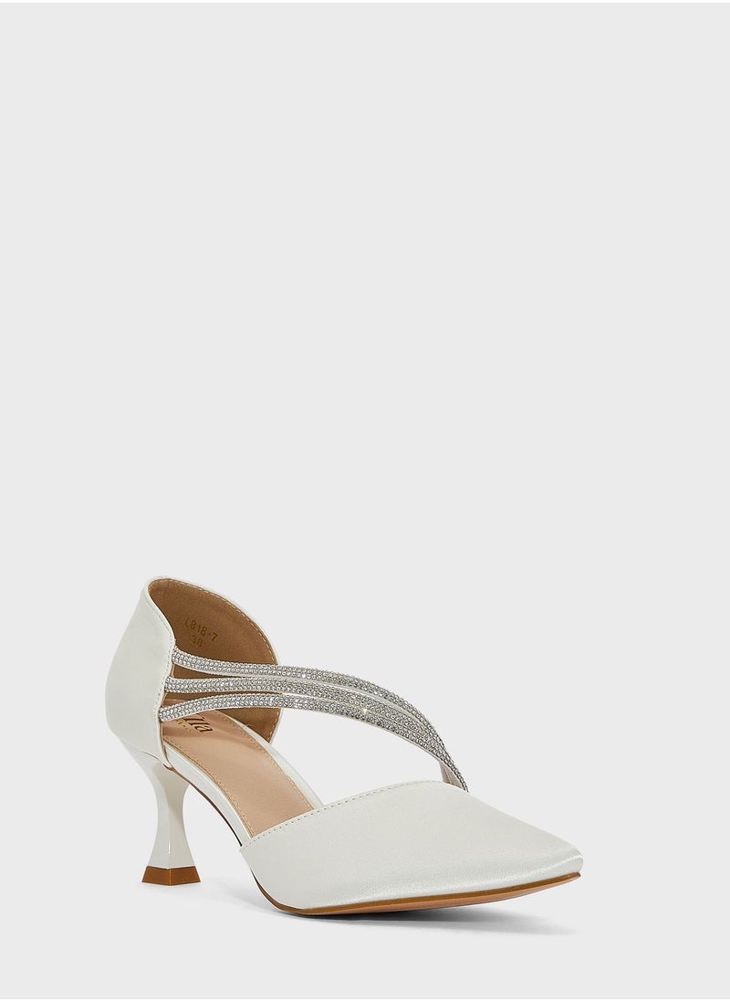 Ella Limited Edition - Triple Diamante Curved Strap Pointed Pump - Image 1