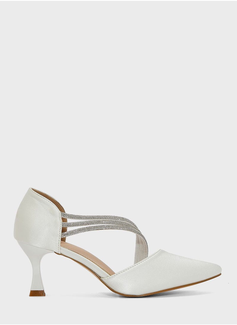 Ella Limited Edition - Triple Diamante Curved Strap Pointed Pump - Image 1