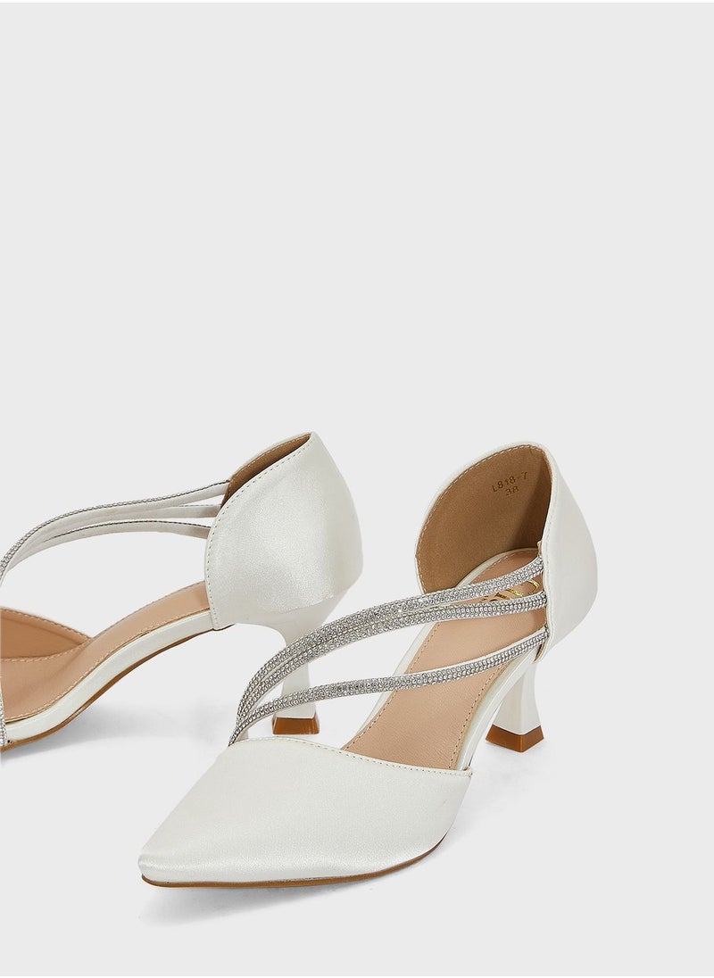 Ella Limited Edition - Triple Diamante Curved Strap Pointed Pump - Image 1
