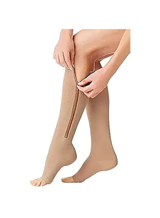 Relax Smart Pair of Zip-Up Compression Socks – Knee High Support Stockings with Easy Zipper Closure for Improved Circulation, Varicose Veins & Swelling Relief - Image 1
