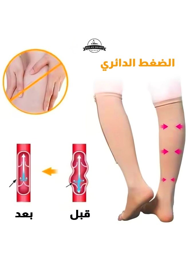 Relax Smart Pair of Zip-Up Compression Socks – Knee High Support Stockings with Easy Zipper Closure for Improved Circulation, Varicose Veins & Swelling Relief - Image 2