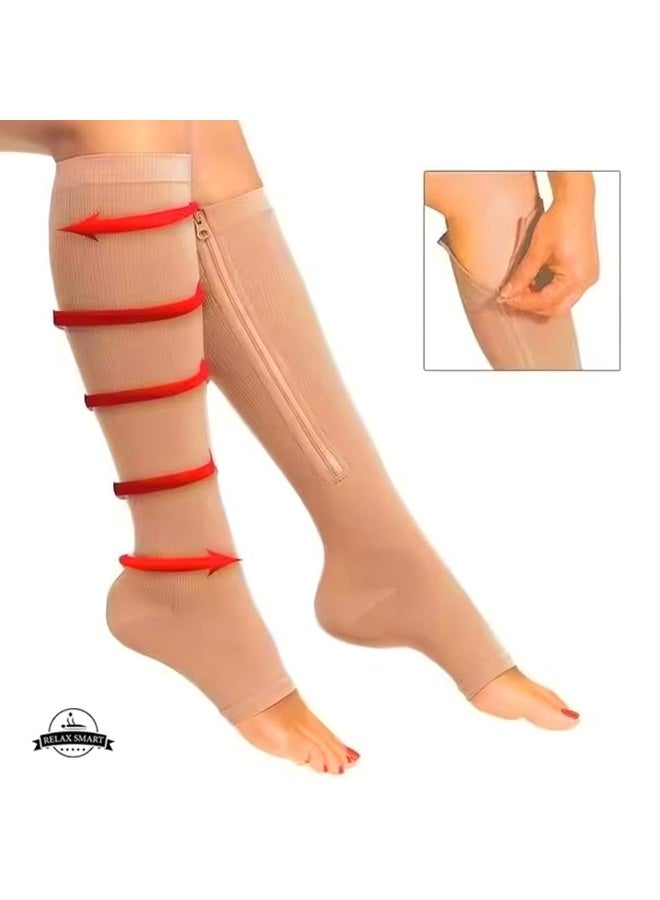Relax Smart Pair of Zip-Up Compression Socks – Knee High Support Stockings with Easy Zipper Closure for Improved Circulation, Varicose Veins & Swelling Relief - Image 3