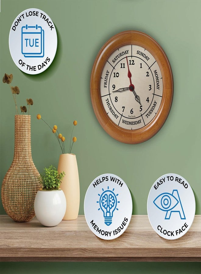 دايكلوكس ساعة حائط DayClocks تعرض الوقت ويوم الأسبوع بإطار من خشب الصنوبر الصلب مقاس 10 بوصات - هدية مثالية للتقاعد للرجال والنساء، وساعة يومية لكبار السن والمتقاعدين. - Image 2