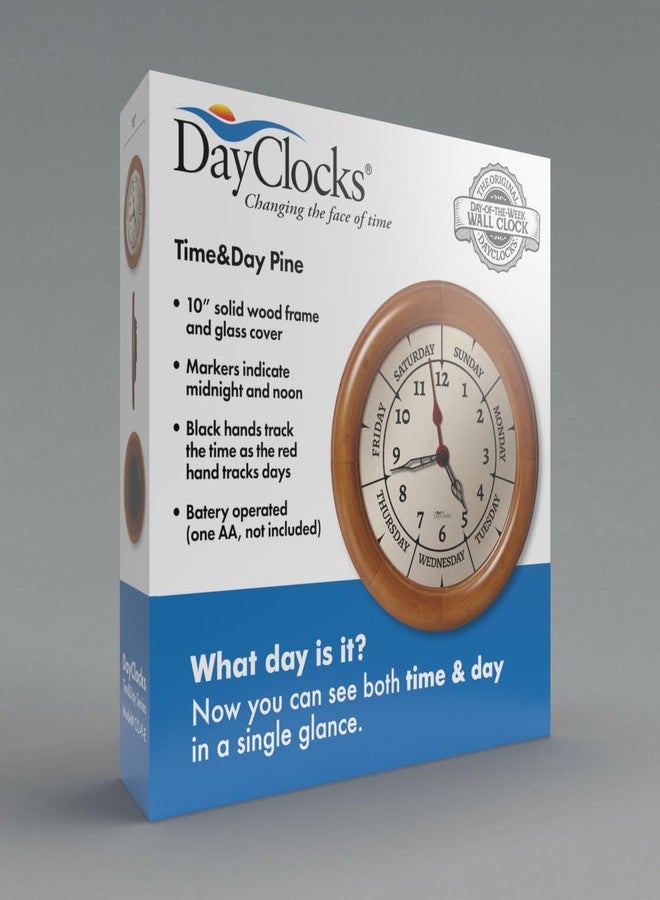 دايكلوكس ساعة حائط DayClocks تعرض الوقت ويوم الأسبوع بإطار من خشب الصنوبر الصلب مقاس 10 بوصات - هدية مثالية للتقاعد للرجال والنساء، وساعة يومية لكبار السن والمتقاعدين. - Image 3