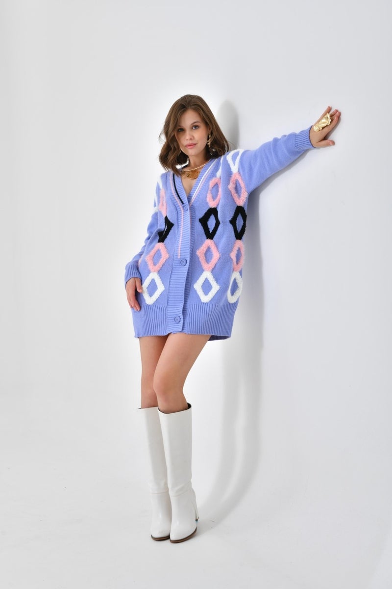 Garmi Ftz Women Women's Baklava Towel Detailed Cardigan Lilac - Image 1
