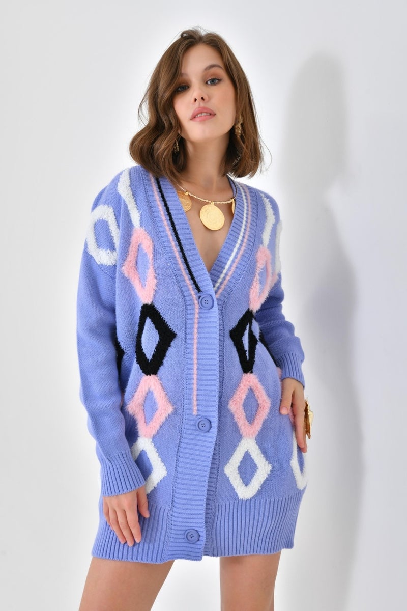 Garmi Ftz Women Women's Baklava Towel Detailed Cardigan Lilac - Image 3