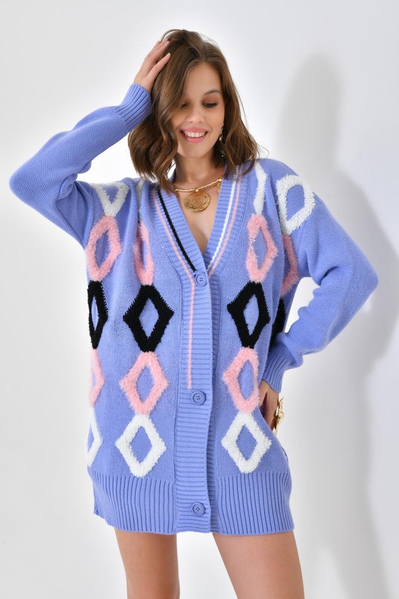 Garmi Ftz Women Women's Baklava Towel Detailed Cardigan Lilac - Image 4