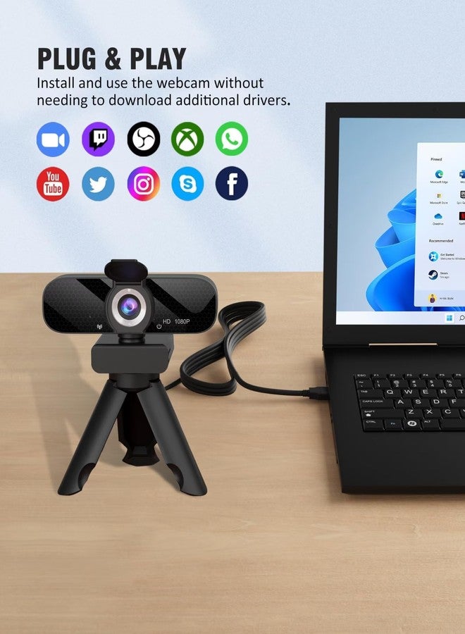 Tewiky Webcam with Microphone for Desktop, 1080P HD USB Computer Cameras with Tripod, Flexible Rotable Wide Angle Webcam for PC Zoom Video/Gaming/Laptop - Image 5