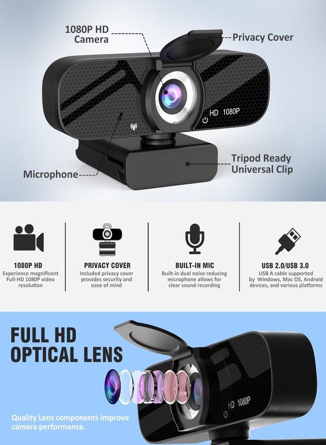 Tewiky Webcam with Microphone for Desktop, 1080P HD USB Computer Cameras with Tripod, Flexible Rotable Wide Angle Webcam for PC Zoom Video/Gaming/Laptop - Image 4