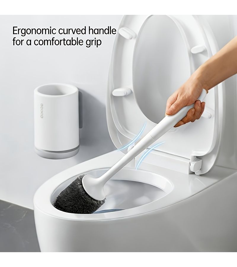 Wall Mounted Punch Free Toilet Brush White Powerful Cleaning Without Dead Angle - Image 2