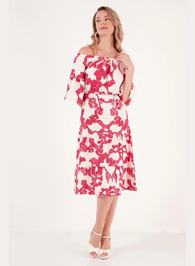 ليلا فستان كارمن بياقة نسائي بنقوش ليلى