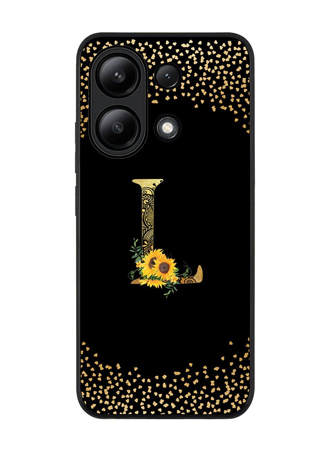 Stylizedd Rugged Black edge case for Xiaomi Redmi Note 13 4G, Cover Custom Monogram Initial Letter Mandala Floral Pattern Alphabet - L ( Black ) - Image 1