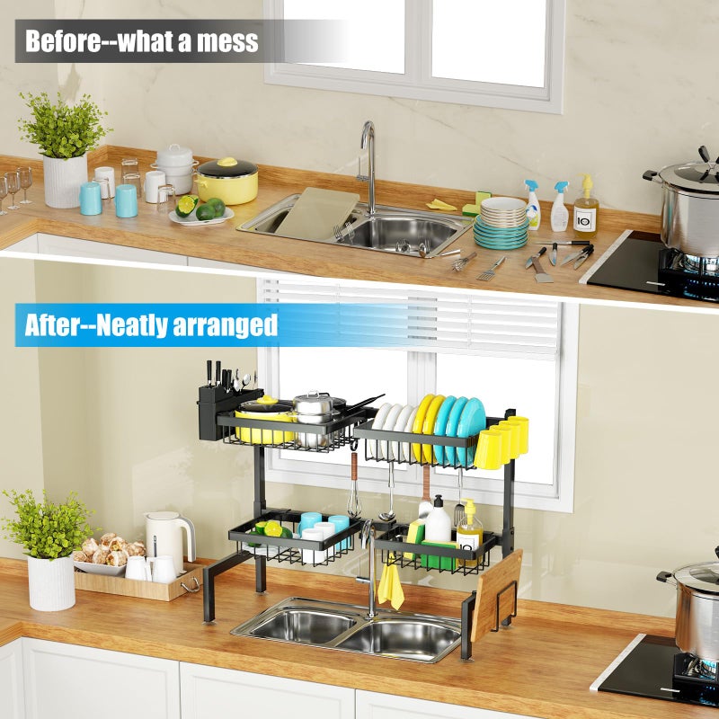 SNSLXH 4 Baskets 2-Tier Over The Sink Dish Drying Rack, 26.57"-35", Large Sink Rack for Kitchen, Extensible and Adjustable, Saving Kitchen Space - Image 5