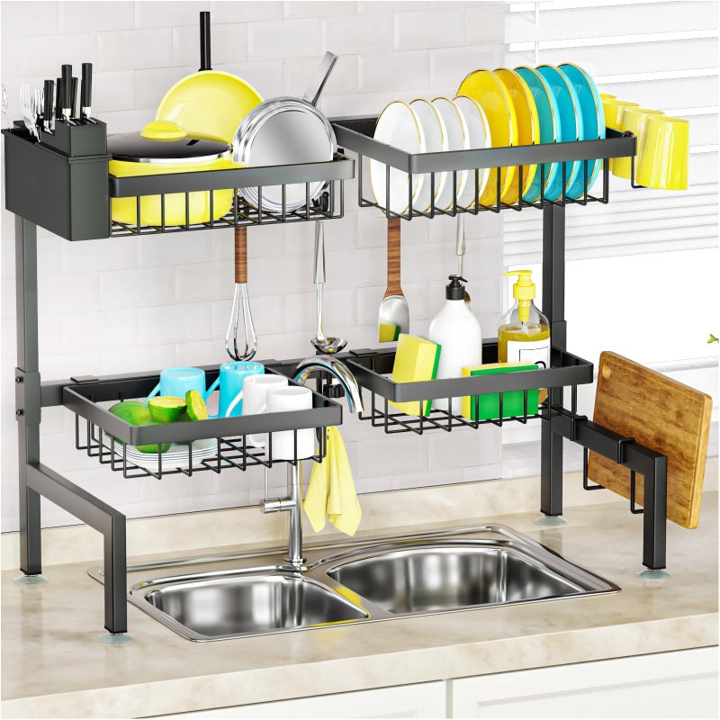 SNSLXH 4 Baskets 2-Tier Over The Sink Dish Drying Rack, 26.57"-35", Large Sink Rack for Kitchen, Extensible and Adjustable, Saving Kitchen Space - Image 1