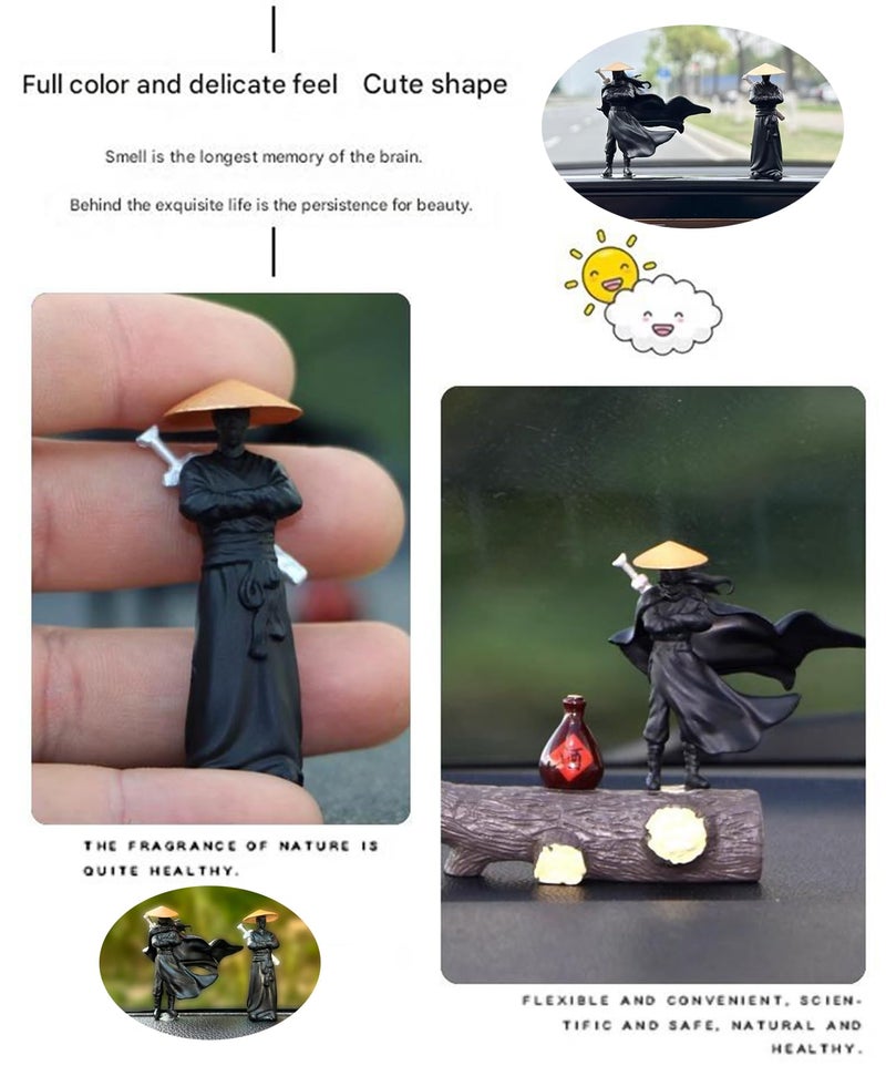 Spiaty PVC Japanese Samurai Figurine Set with Black Horse Decorative Home, Office and Car Dashboard Ornaments, Set of 4 - Image 3