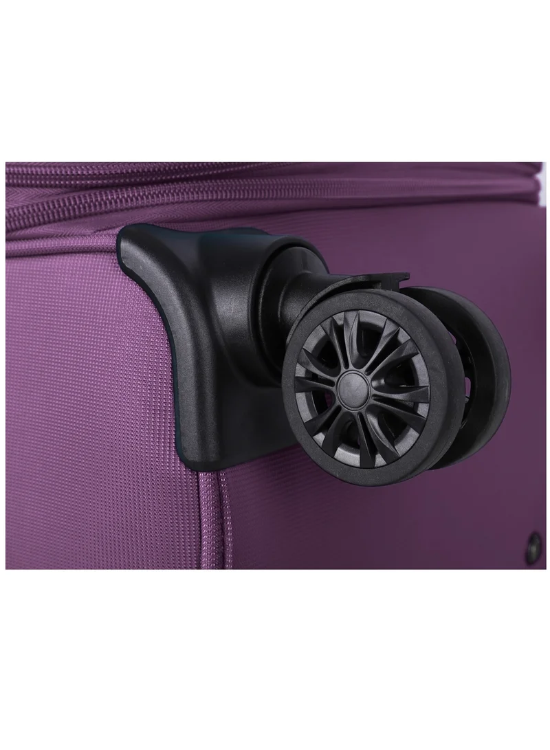 eminent Unisex Soft Travel Bag Cabin Luggage Trolley Polyester Lightweight Expandable 4 Double Spinner Wheeled Suitcase with 3 Digit TSA lock E788 Purple