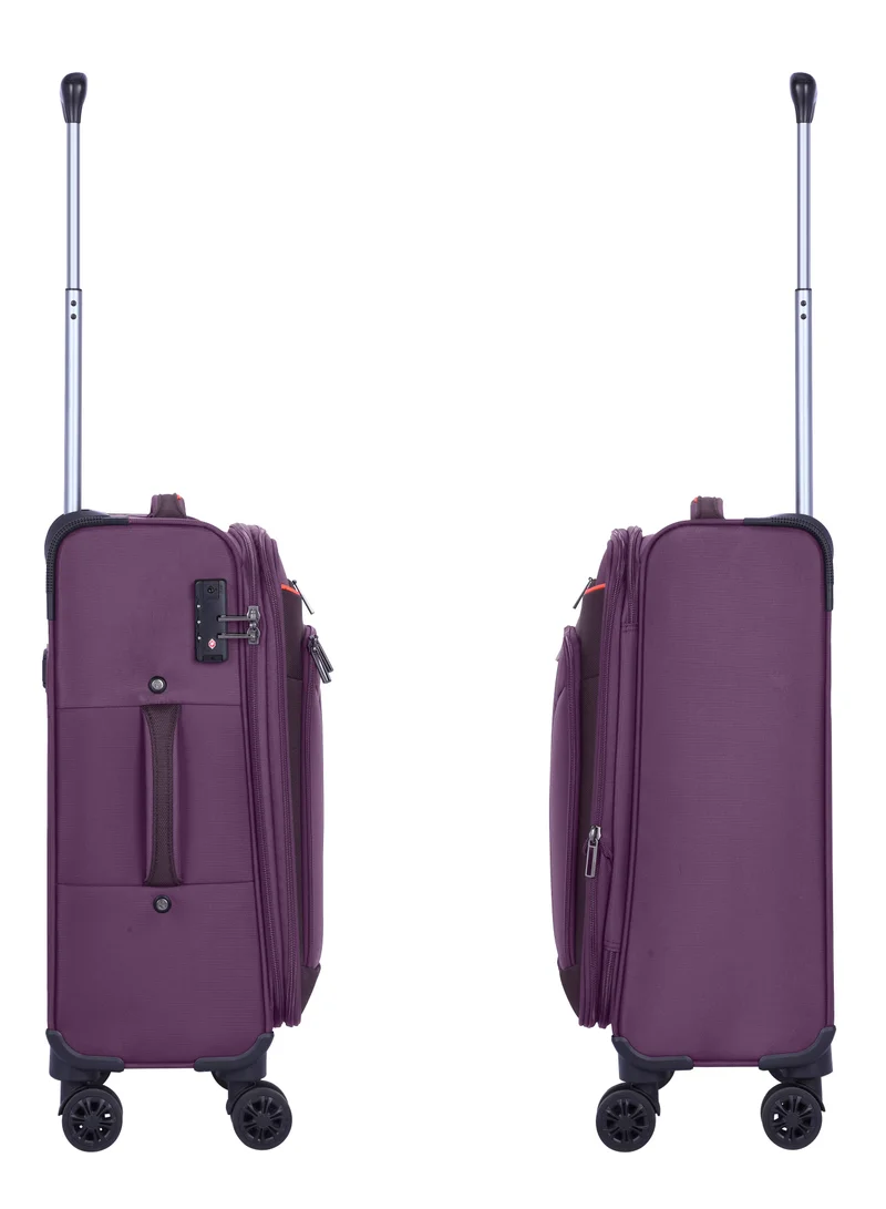 eminent Unisex Soft Travel Bag Cabin Luggage Trolley Polyester Lightweight Expandable 4 Double Spinner Wheeled Suitcase with 3 Digit TSA lock E788 Purple