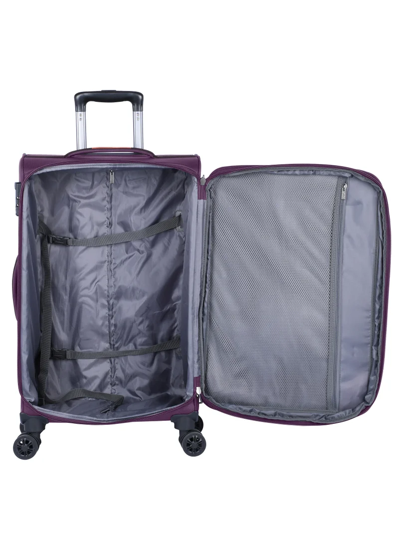 eminent Unisex Soft Travel Bag Cabin Luggage Trolley Polyester Lightweight Expandable 4 Double Spinner Wheeled Suitcase with 3 Digit TSA lock E788 Purple